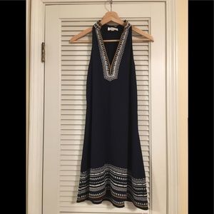 Navy Blue Dress w/ Embroidered Skirt & Neckline